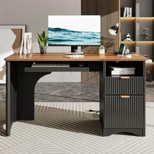 Fluted Panel Desk with Keyboard Tray