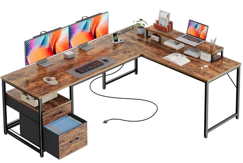 L-Shaped Desk with File Cabinet