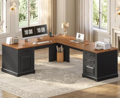 Farmhouse Executive L-Shaped Desk with Storage Cabinet