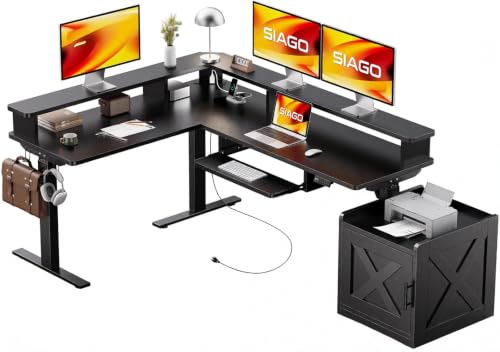 L-Shaped Desk with Cabinet